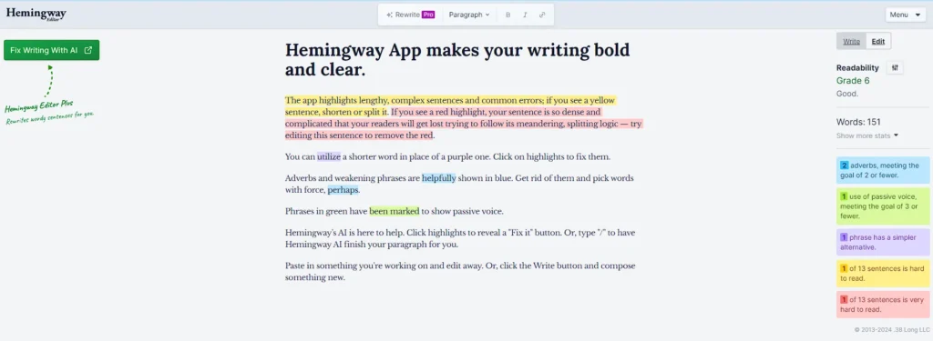 AI marketing tool Hemingway