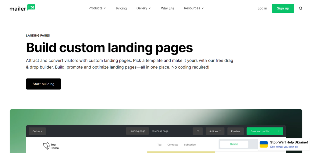 Mailerlite Landing page builder