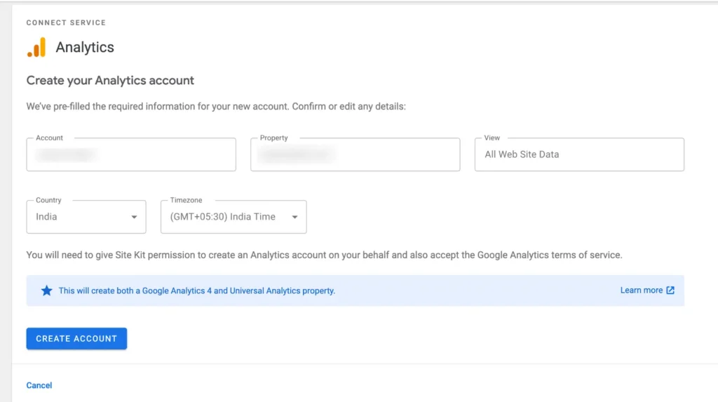 create your analytics account